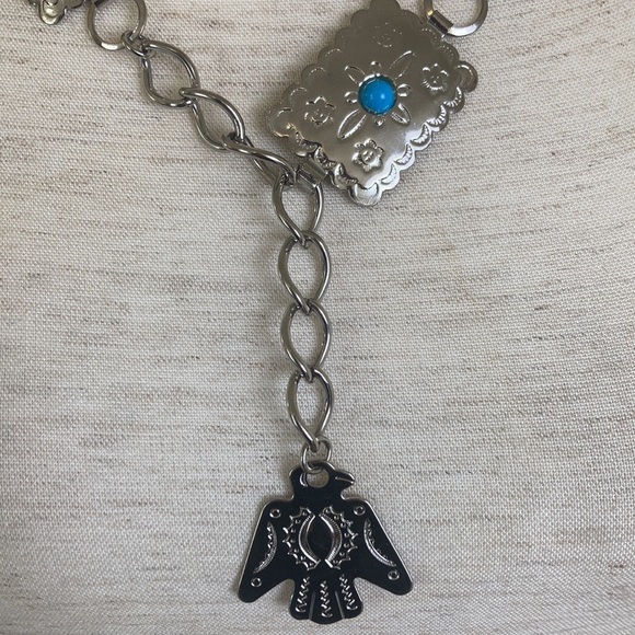 Vintage Costume Silver Tone Native American Turquoise Thunderbird Neckla… - Picture 7 of 9